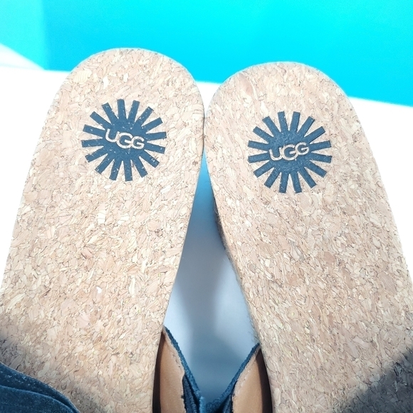 UGG black suede fringe wedge sandals 10 - Picture 14 of 15